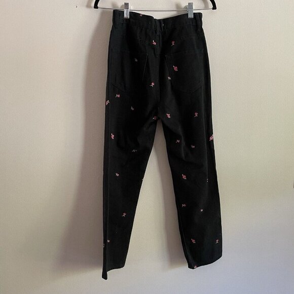 Pacsun Womn 25 Black Denim Floral Embroidered Button Fly High Rise Straight Jean - Picture 7 of 12